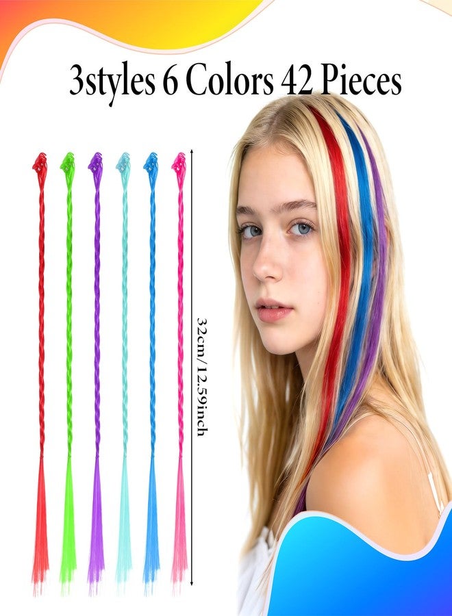 cobee 42Pcs Hair Extensions for Kids, Colored Hair Extensions for Kids, Hairs Accessories for Girls Braids Hairing Extension, Rainbow Hairs Clips for Kid Girls Ponytails Accessories - Image 5